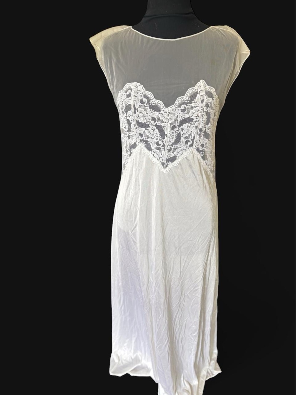Vintage Sheer Lace-Top White Slip Dress